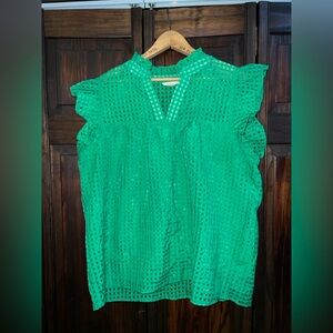 Elegant Green Women's Eyelet Blouse‎